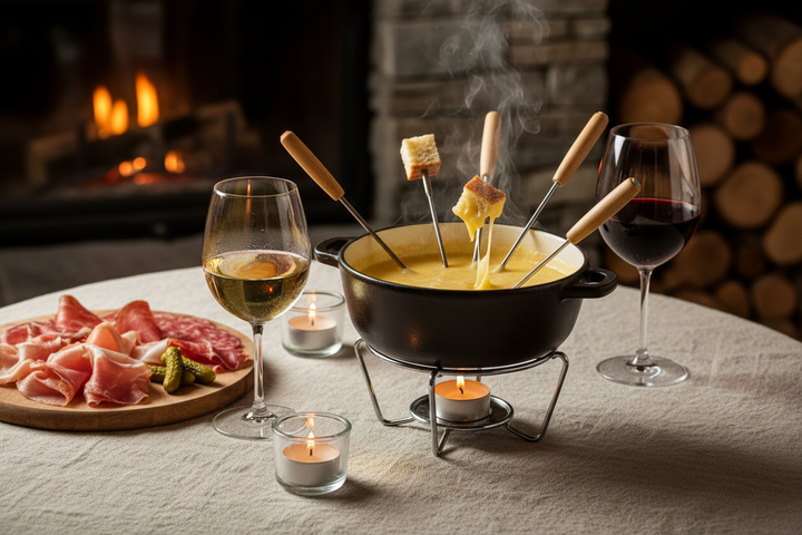vin et fondue savoyarde