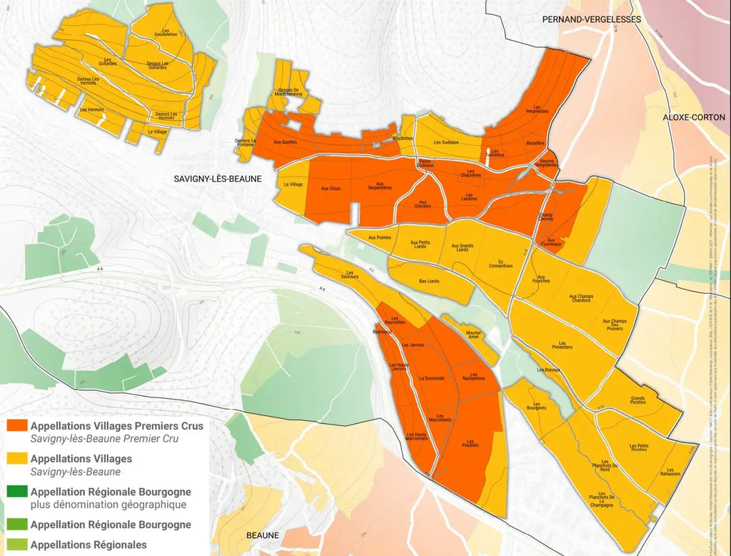 carte de l'appellation savigny-les-beaune