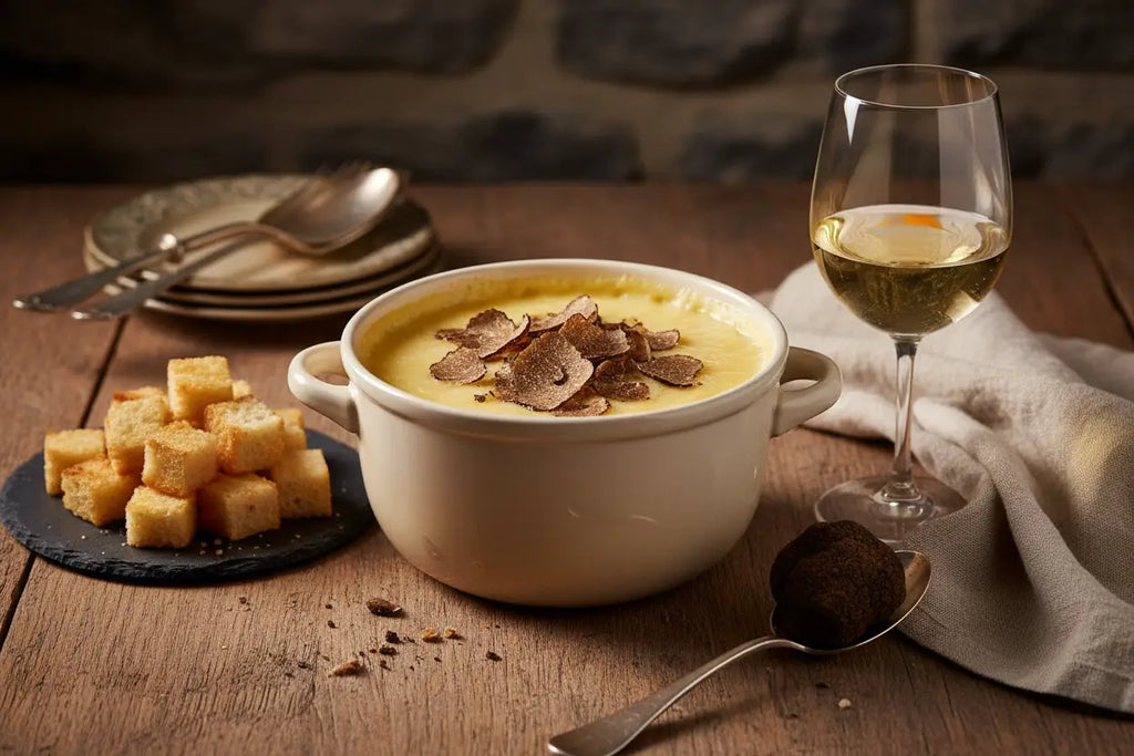 vin et fondue à la truffes