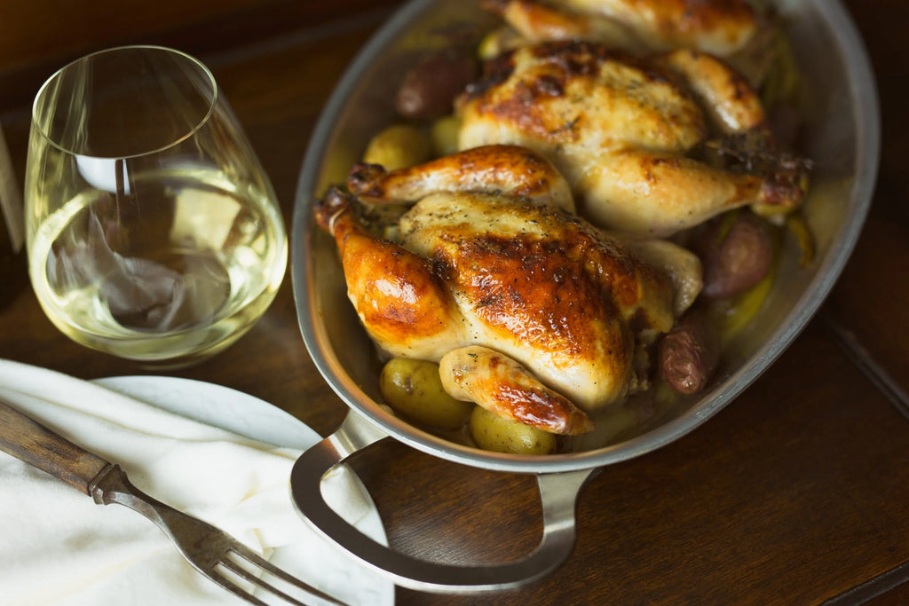 Poulet Roti et vin blanc